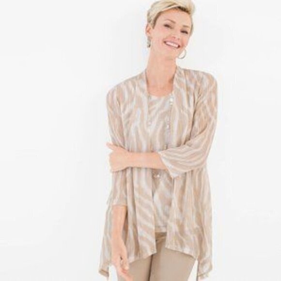 NWT Chico’s Travelers Collection Wheatmesh Cardigan Jacket Sonora Sand Sz 0 (XS) - Picture 1 of 10